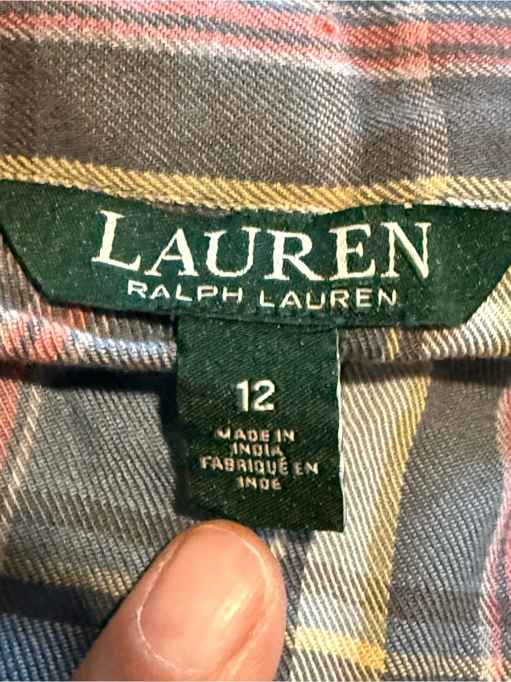 Lauren Ralph Lauren LRL Women’s Shirtdress Blue Pink Gray Plaid Flannel size 12 - Picture 10 of 15